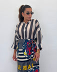 Camicia coreana bianco/blu