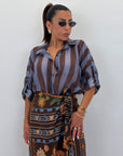 Camicia colletto con bottone celeste/marrone
