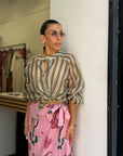 Camicia verde/beige/bianco