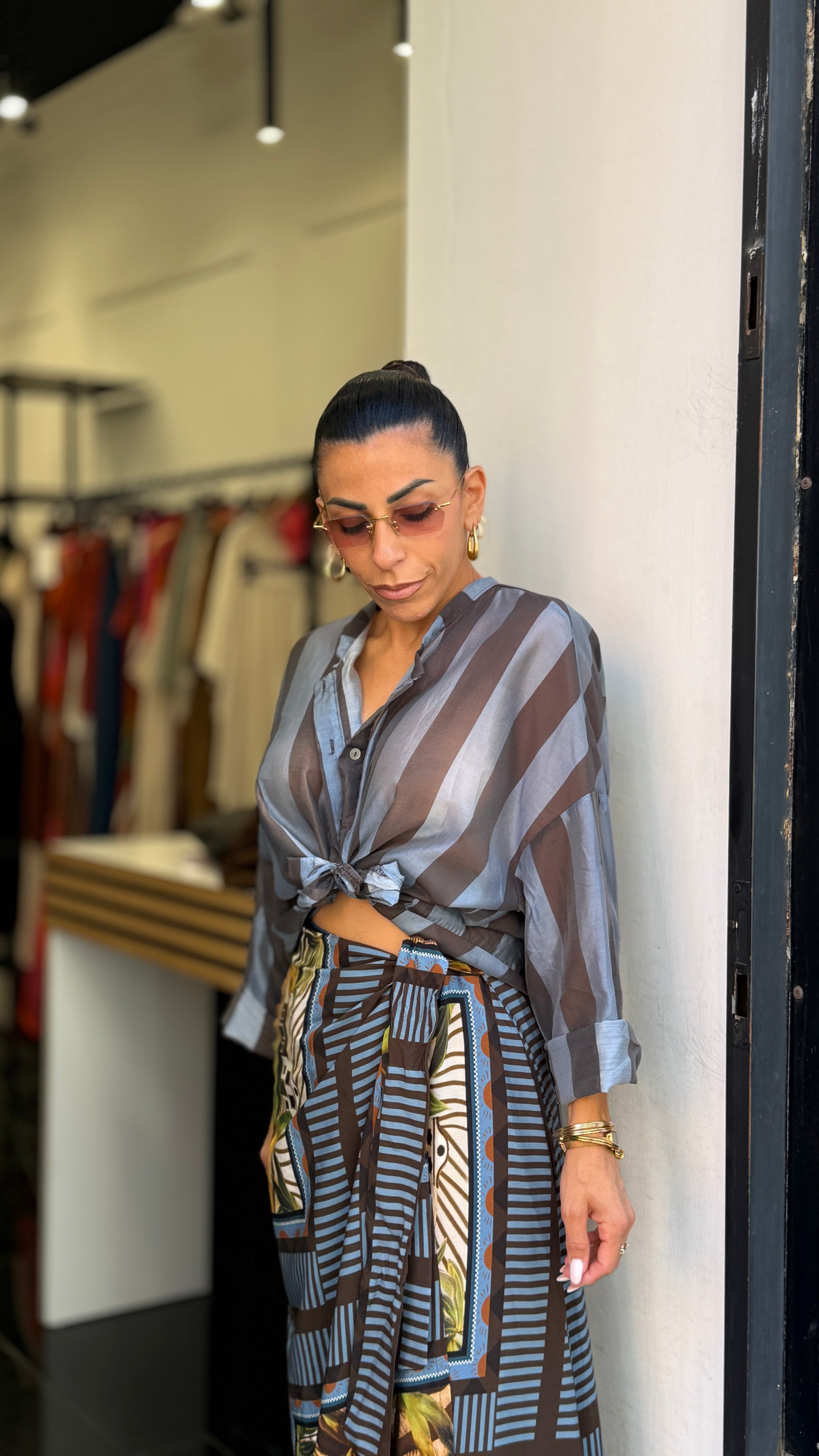 Camicia celeste/marrone