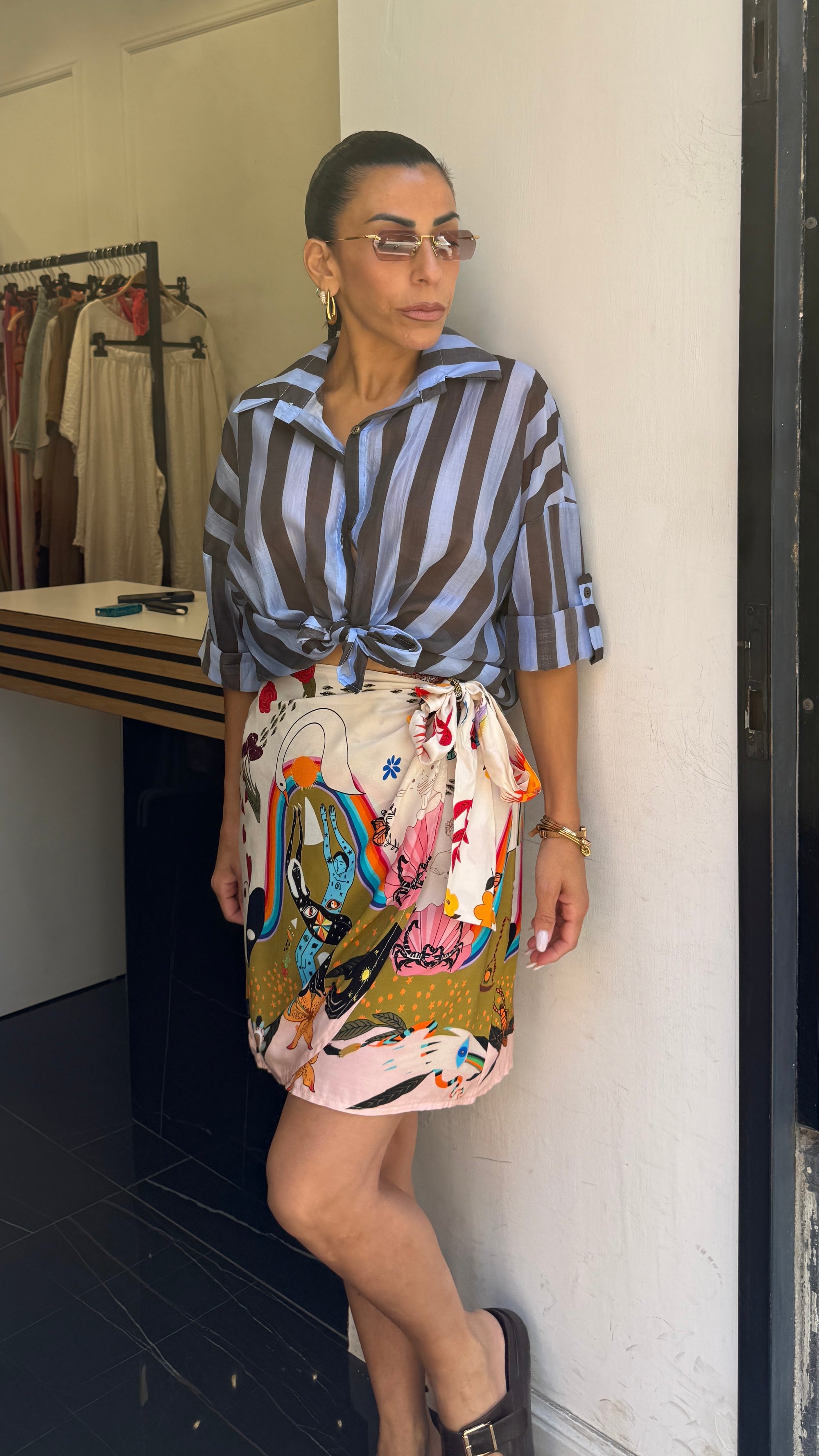 Camicia celeste/marrone