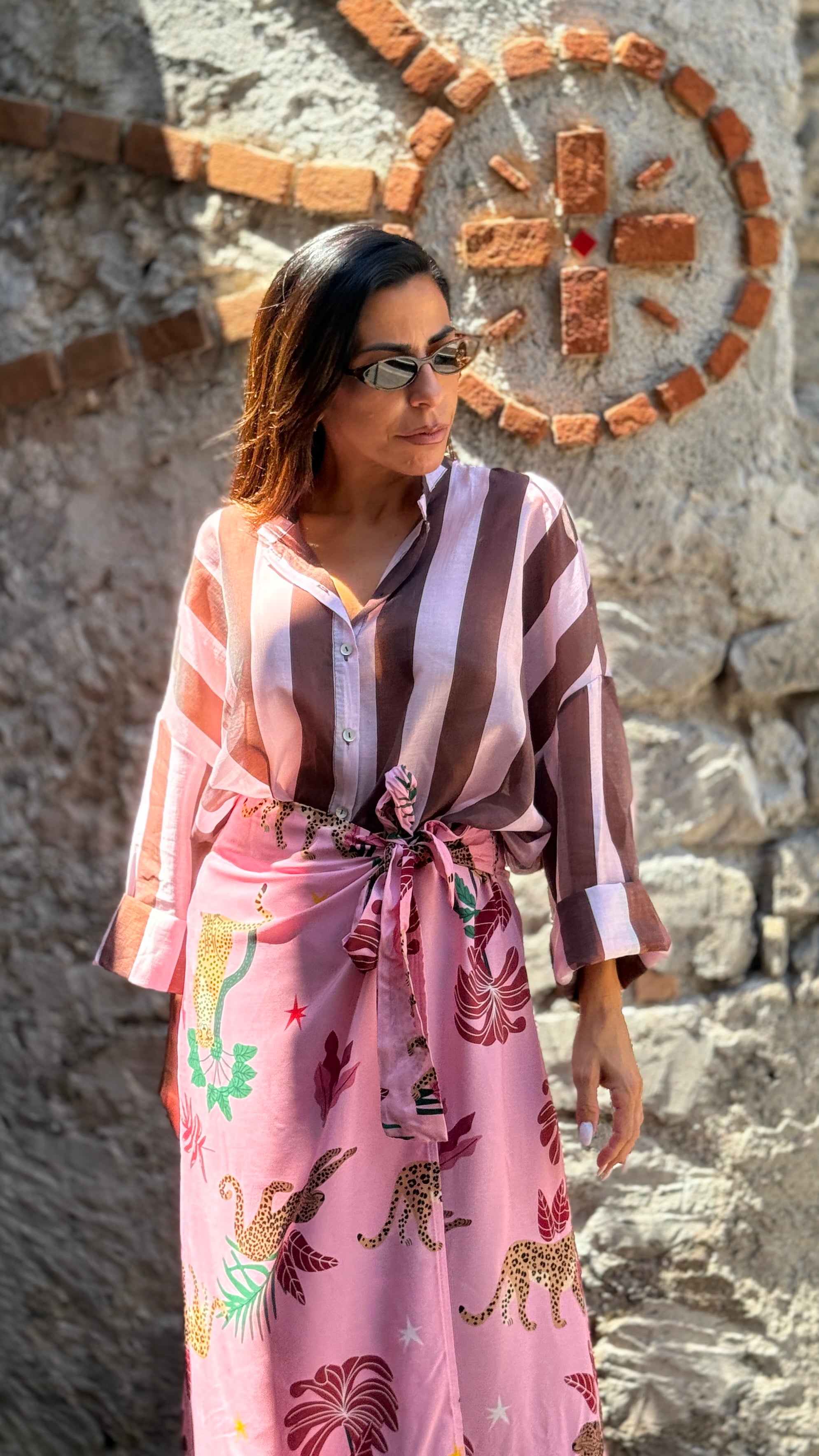 Camicia coreana rosa/marrone