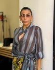 Camicia celeste/marrone