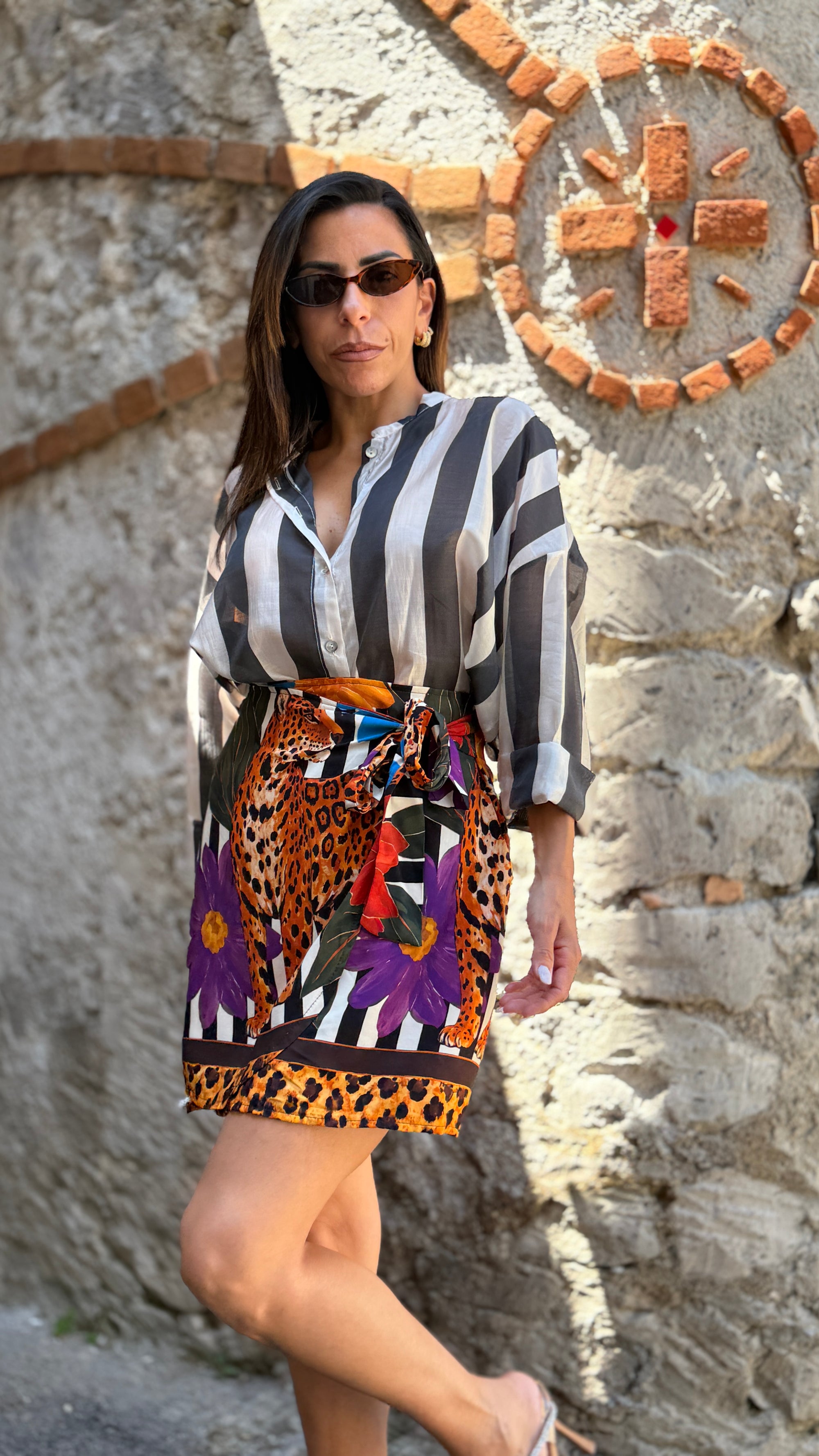 Camicia coreana bianco/nero