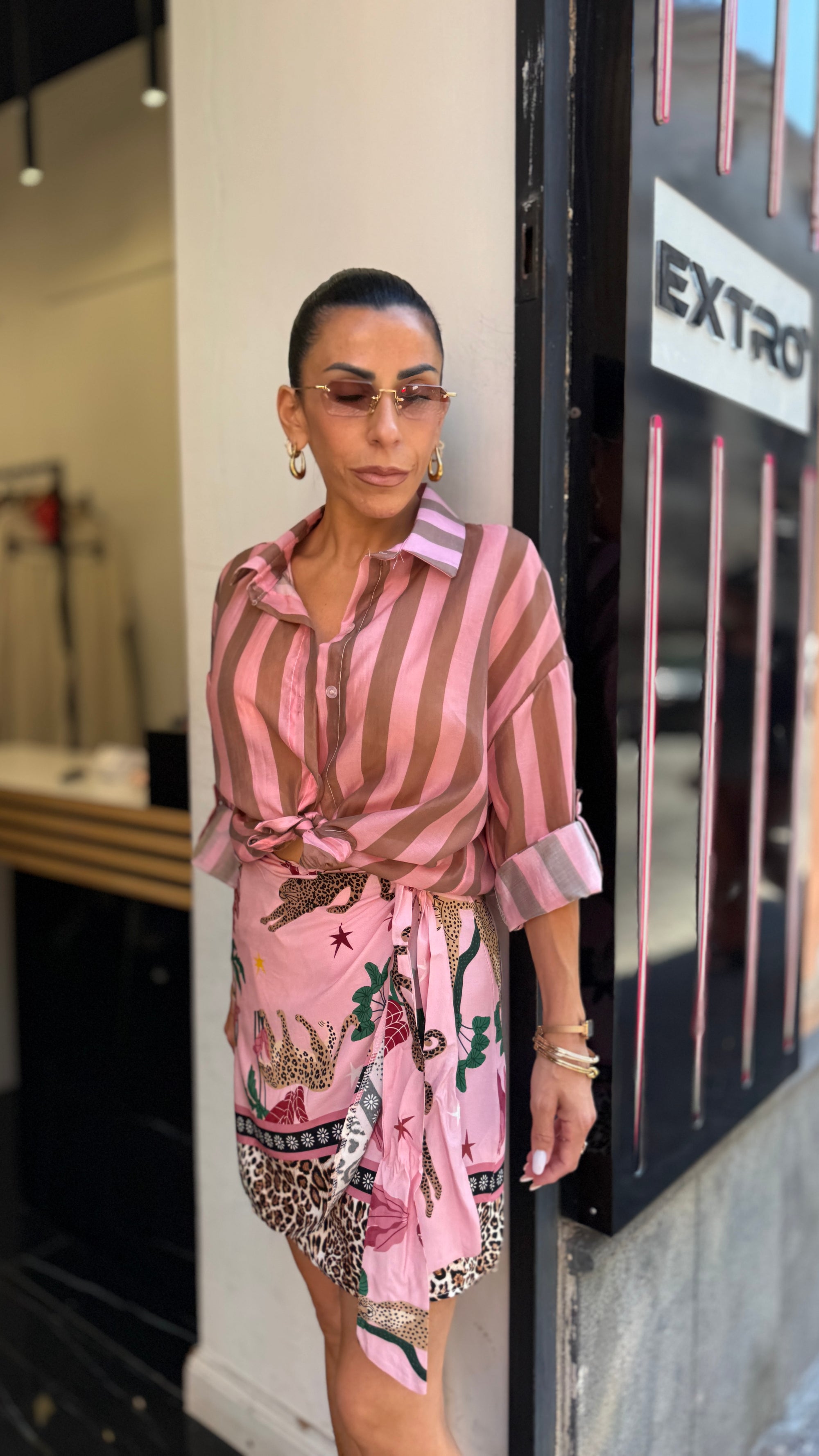 Camicia rosa/marrone
