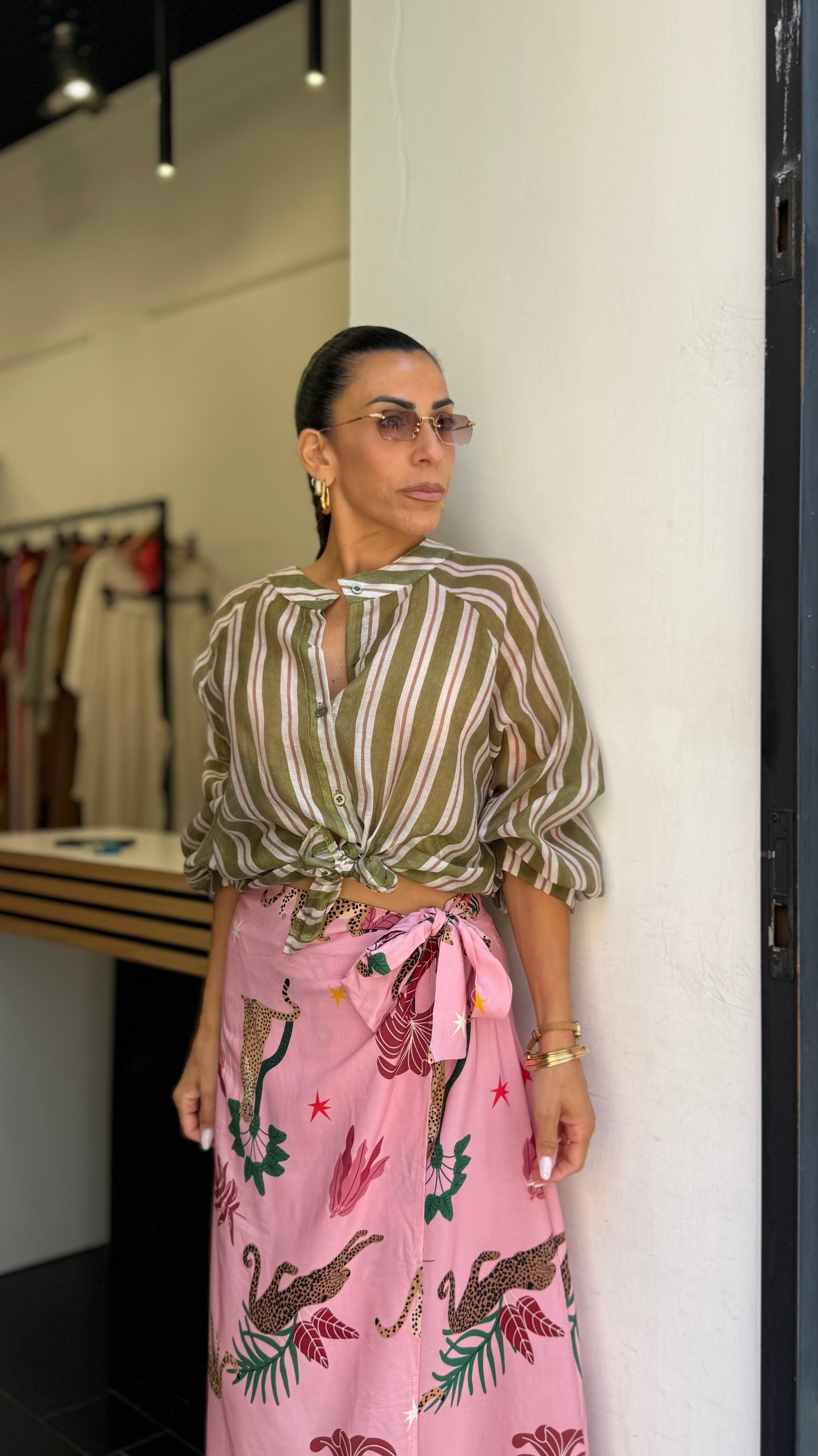 Camicia verde/beige/bianco