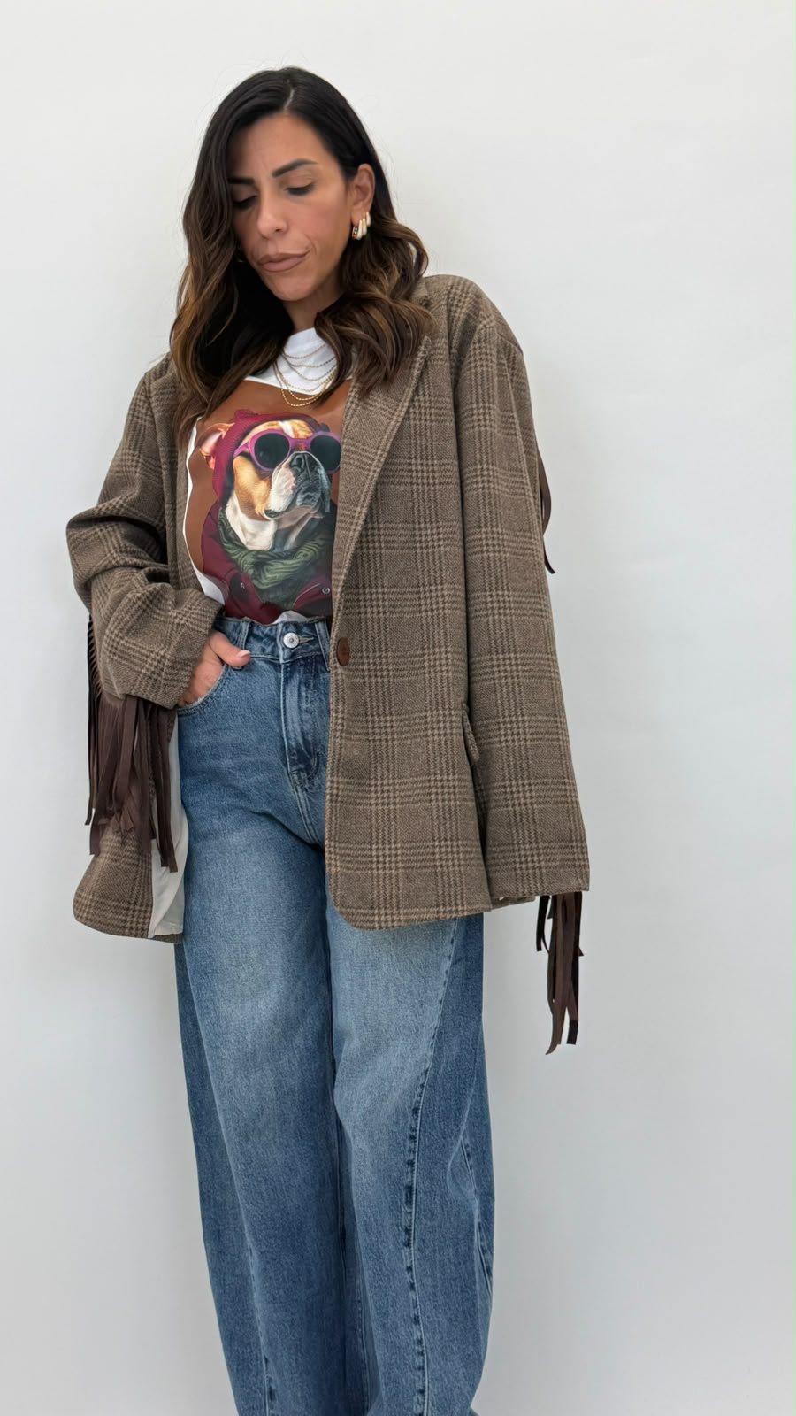 Blazer Tartan con frange 18158